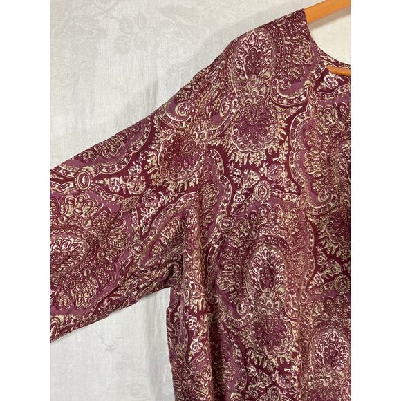 Lane Bryant Blouse 26 28 Mauve Print 100% Silk V Neck Asymmetric Sleeves - Picture 4 of 9
